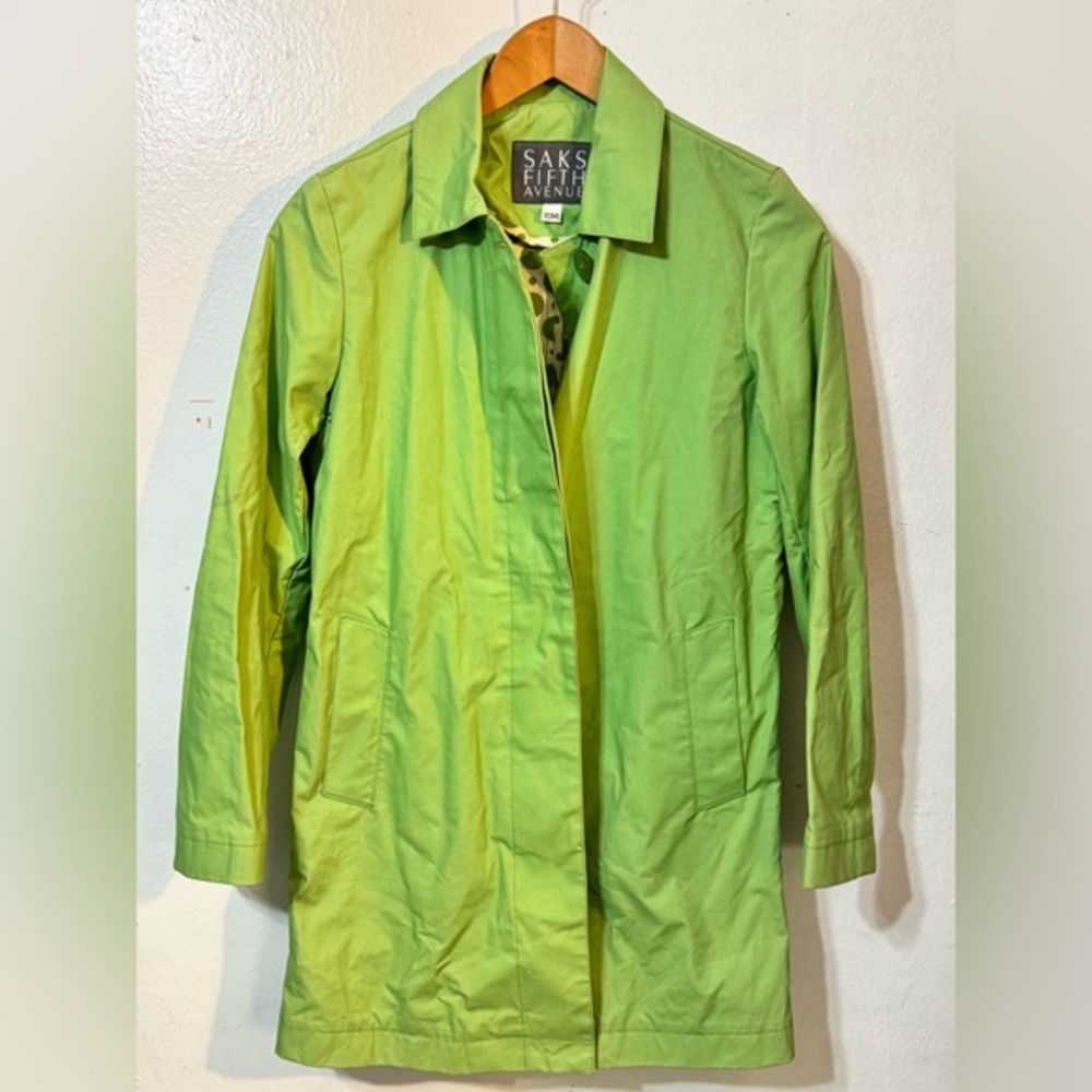 Vintage Saks Fifth Avenue Women’s Green Trench Coat XS/S Cotton